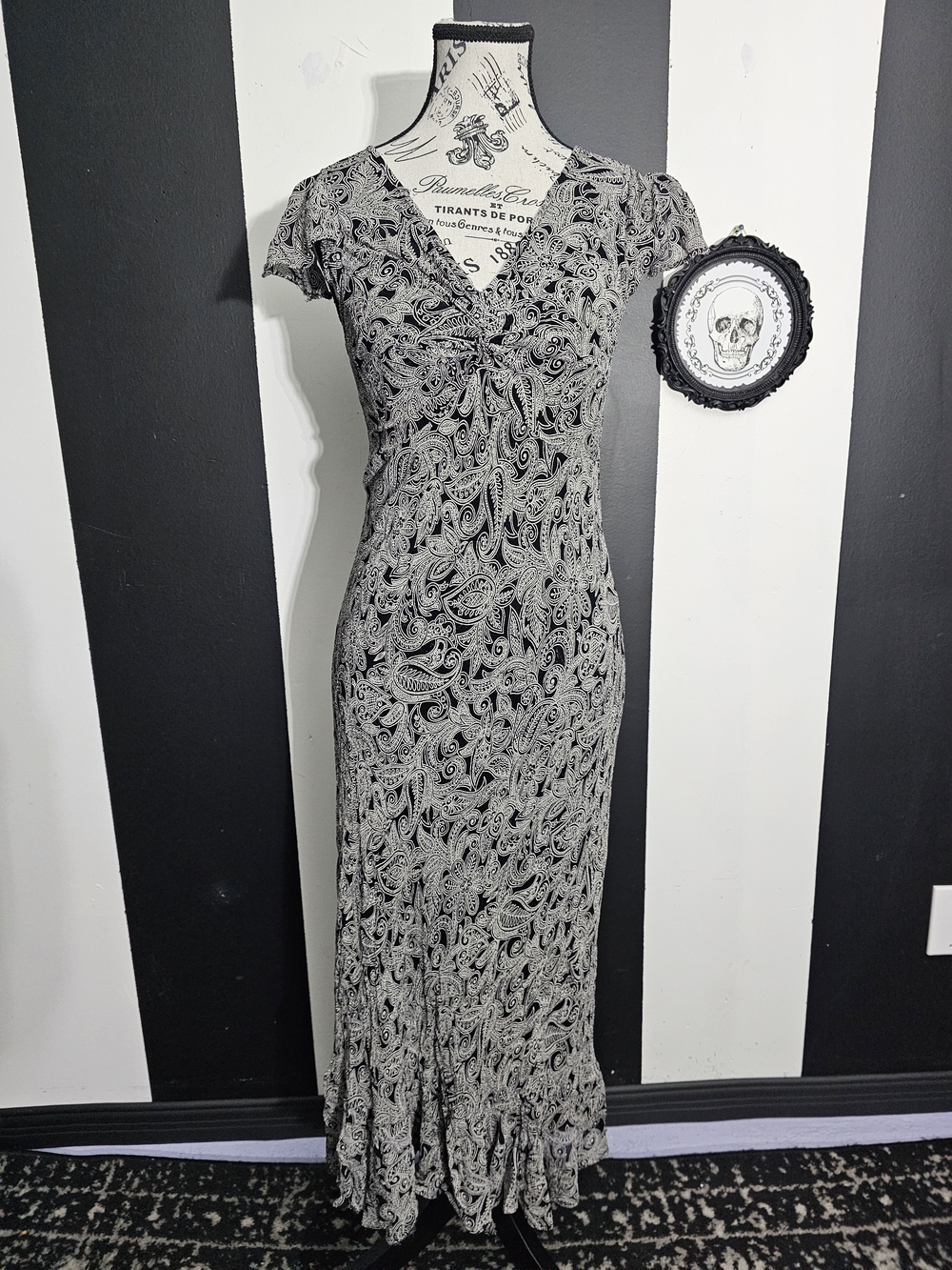 Jessica Black and White Paisley Maxi Dress